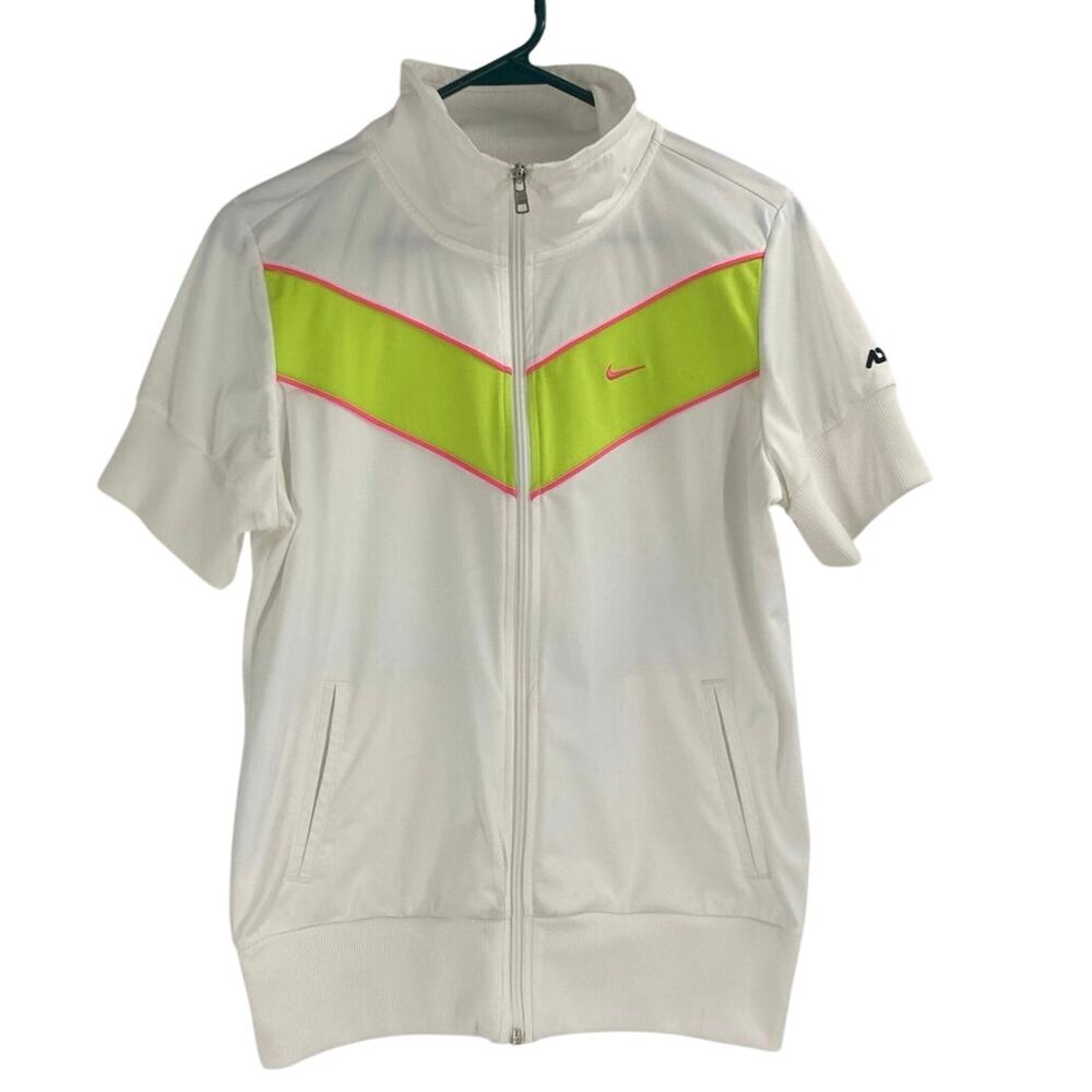 VTG Y2K Nike Sportswear Windrunner Short Sleeve Neon Green Pink White Womens Lg